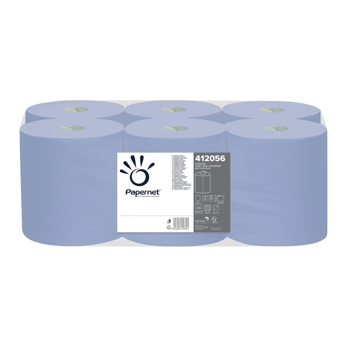 Papernet® 135m Emboss Center Feed Roll - Blue